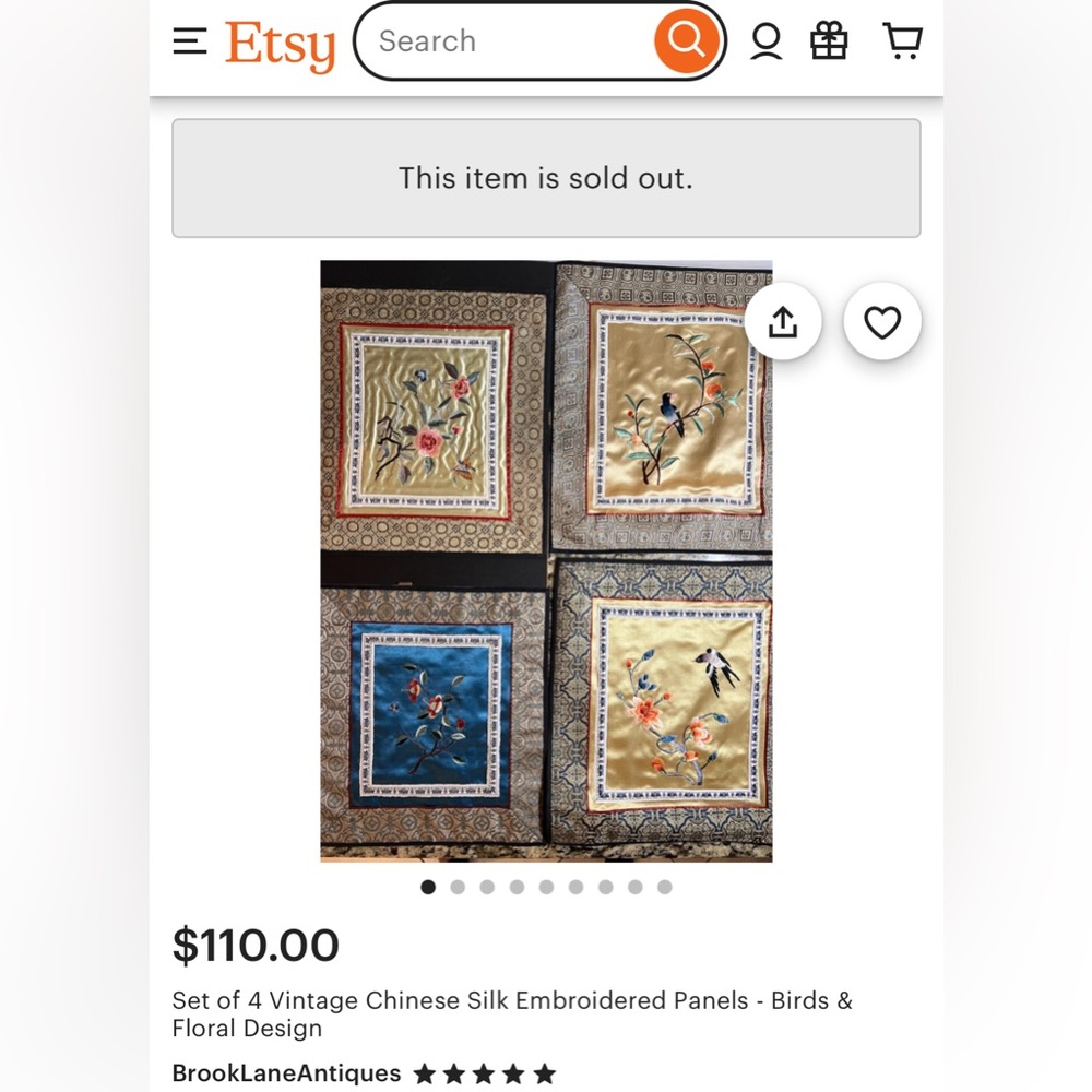 8- Chinese silk embroidered floral and birds panels ( all different stitching) - Picture 12 of 12